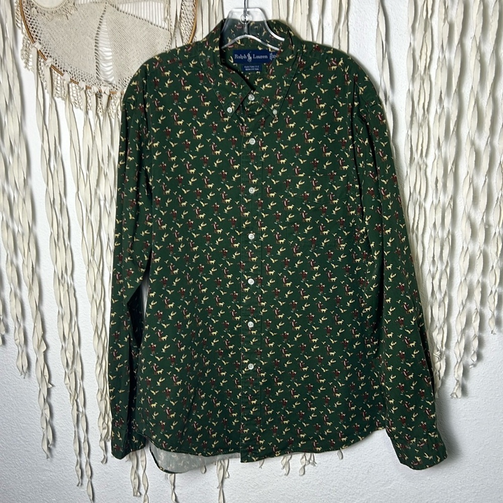 Ralph Lauren Duck Hunting Dog Print Long Sleeve Men's Shirt Custom Fit XL